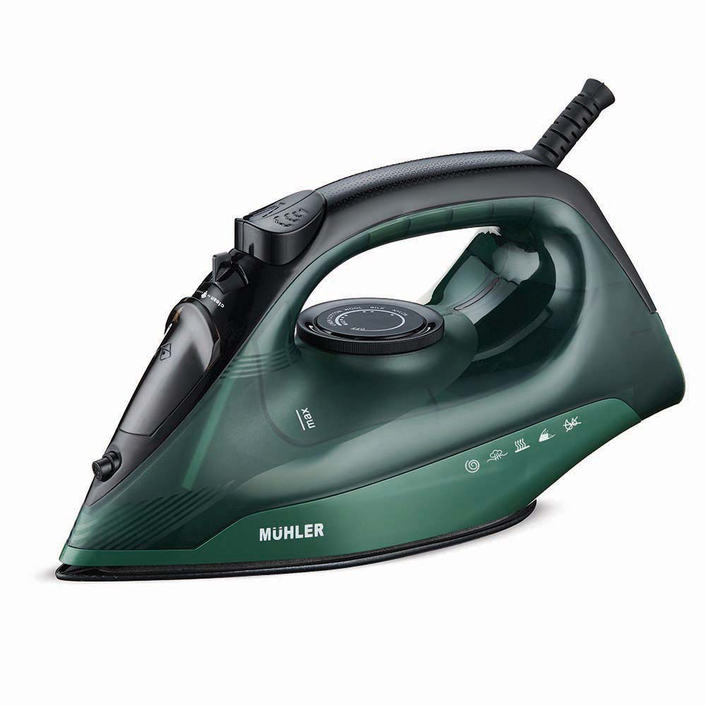 Парна ютия Muhler SI-2520C, 2400W, 350мл резервоар, Kерамично покритие, Регулатор на температурата, Зелен — оферта от technomani.bg/