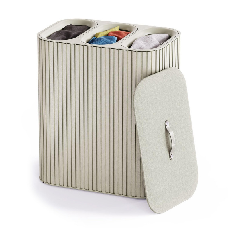 Кош за пране Joseph Joseph Tota Trio Luxe 5000008, 90 л, 3 разделения, Дръжки за пренасяне, Бамбук, Екрю — оферта от alleop.bg