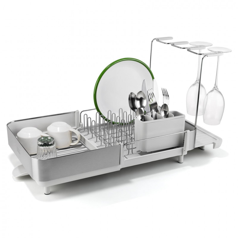 Сушилник за съдове Joseph Joseph Extend Steel Plus 6500041, До 16 части, Разтегателен, Релси за чаши, Отцеждане, Разглобяем, Неръждаема стомана, Бял — оферта от alleop.bg