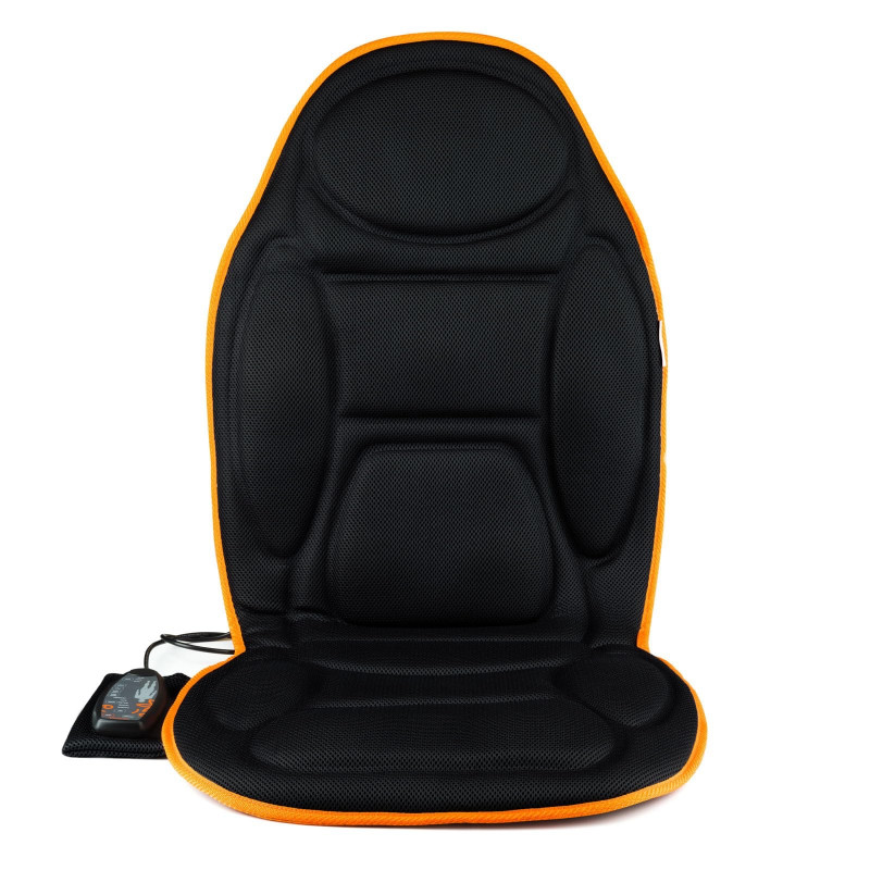 Масажна възглавница/седалка Medivon Cosy Mesh, 12W, 4 зони, 5 режима, Затопляне, Таймер, Дистанционно, Черен/оранжев — оферта от alleop.bg