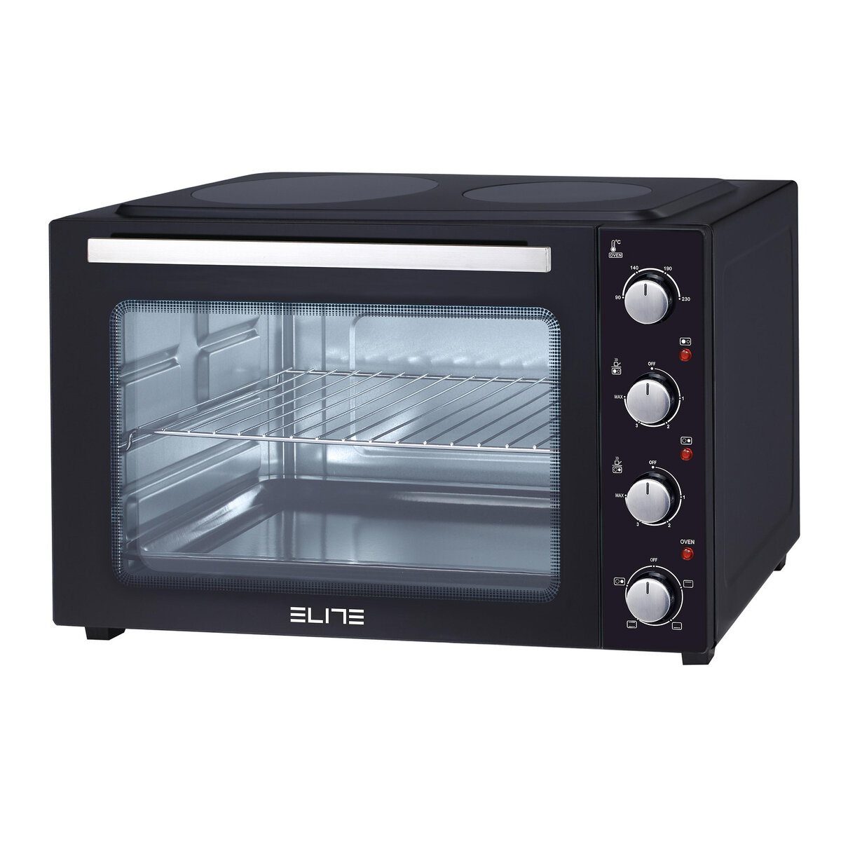 Готварска печка ELITE EMO-2511, 4300W, 2 котлона, 48L, До 230°C, Черен — оферта от potrebno.bg