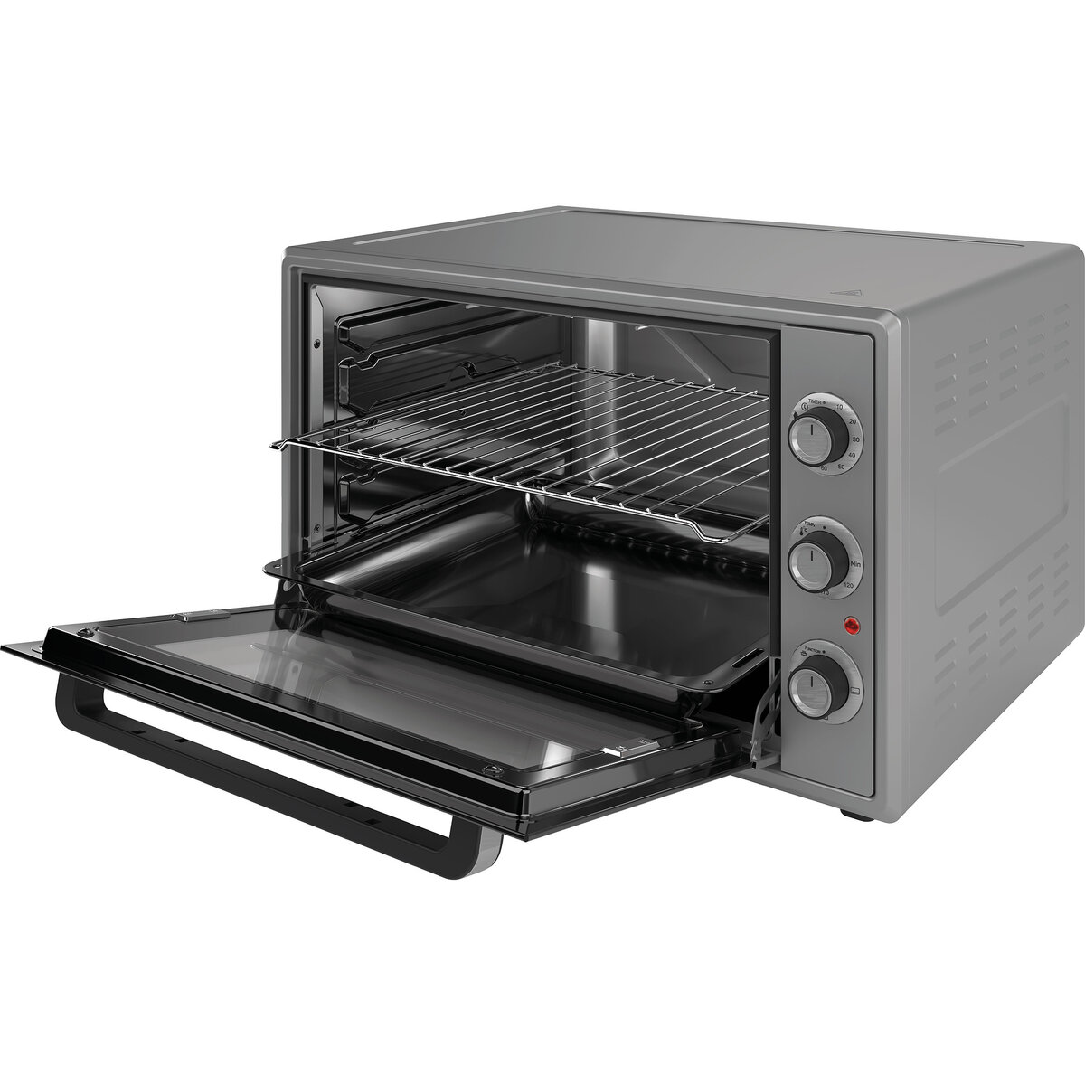 Електрическа фурна ELITE EMO-65300G, 65L, 2000W, Термостат, M-тип нагревател, Таймер, Сив — оферта от potrebno.bg
