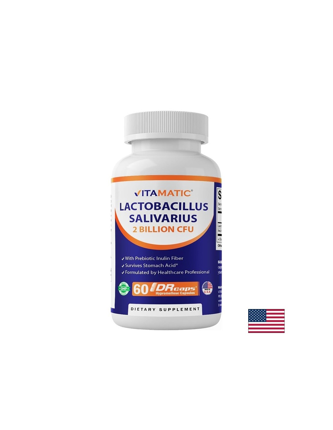 Lactobacillus salivarius – 2 млрд. активни пробиотици с инулин, 60 DRcaps капсули — оферта от revita.bg