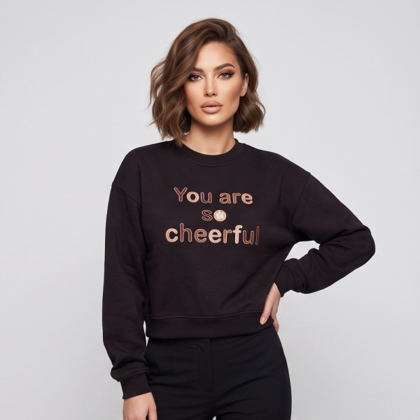 Дамски черен суичър You are so cheerful с блестящ надпис, Ft9202 — оферта от frash.eu
