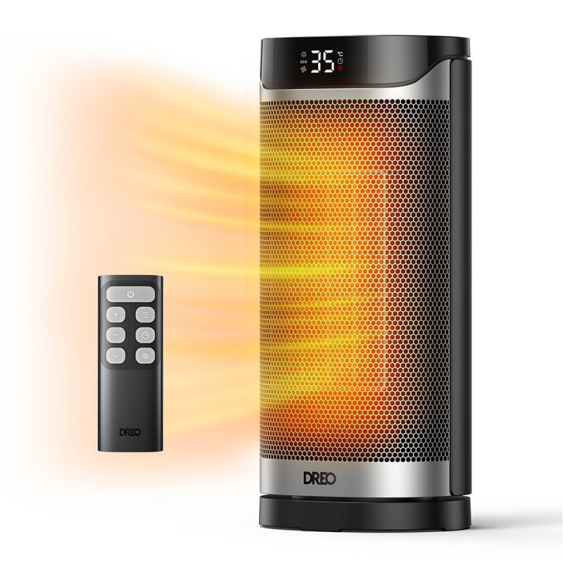 Вентилаторна печка DREO Solaris 619, 2000W, 20 м2, PTC, 5 режима, 8-степенна защита, Таймер, Дистанционно управление, 70° завъртане, 5-35°C, Черен/сив — оферта от alleop.bg