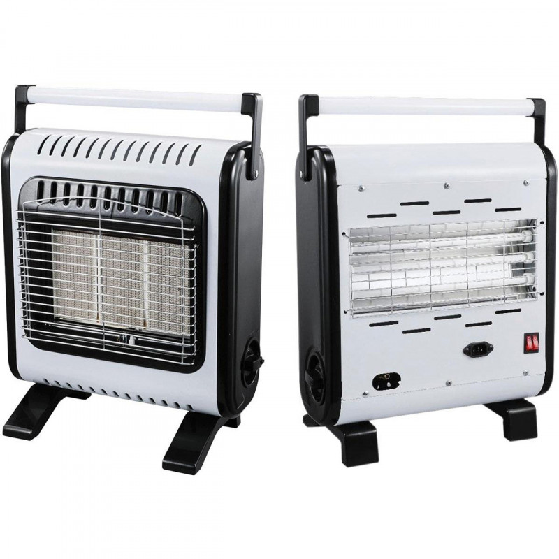 Печка за отопление газ+електричество Elite EGERH-1422, 3800W, 2 степени, Пиезоелектрическо запалване, ODS и FFD системи, До 15 л, Колелца, Бял/черен — оферта от alleop.bg