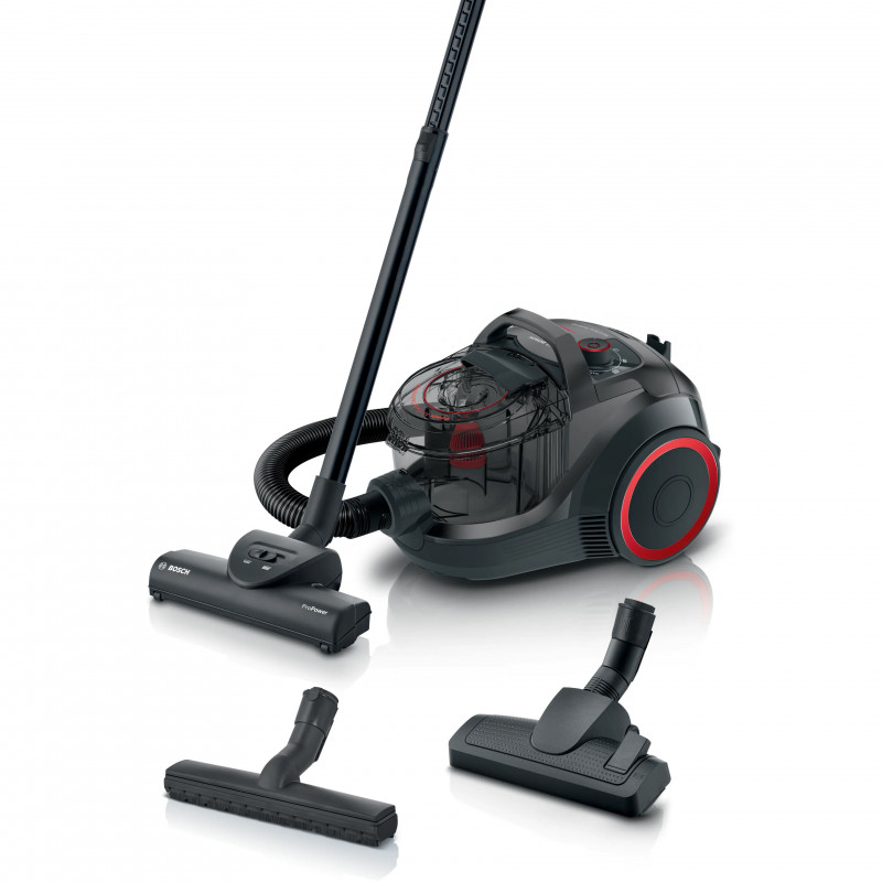 Прахосмукачка без торба Bosch BGS21POW2 ProPower Series 4, 750 W, 2 л, Power AirCycle, HEPA филтър, 78 dB, Черен/Червен — оферта от alleop.bg