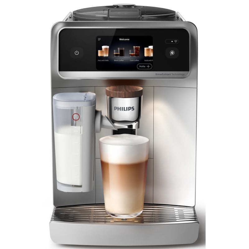 Кафеавтомат Philips Café Aromis 8000 EP8757/20, 1500W, 15 bar, 1.5 л, 54 напитки, LatteGo Pro, SilentBrew, BrewExtract, Quiet Mark, Тъчскрийн, HomeID, Сив — оферта от alleop.bg