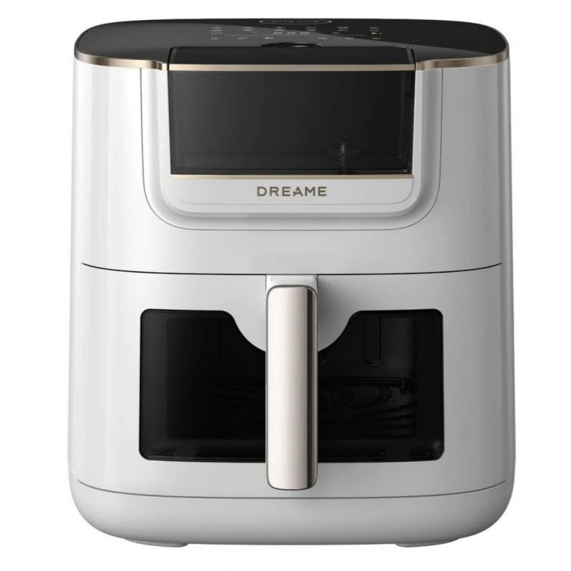 Фритюрник с горещ въздух Dreame AF30, 2300W, 7 л, 12 програми, 50-200°C, Dual-Source Cyclonic Heat, SmartSteam, LED, NTC, Бял — оферта от alleop.bg