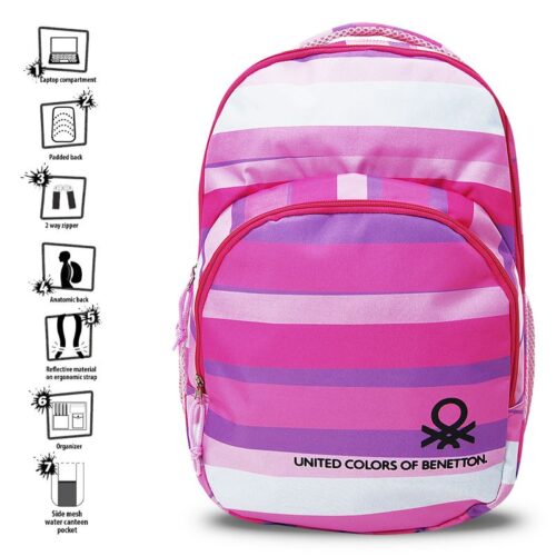 Училищна раница с розови райета Benetton — оферта от grabnete.com