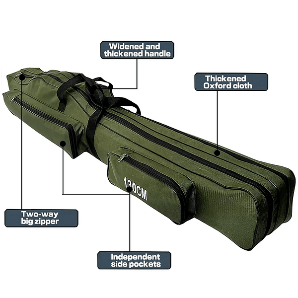 Сак за риболов 130 см. за 2 въдици с 3 странични джоба, водоустойчив, зелен — оферта от mitevbg.com