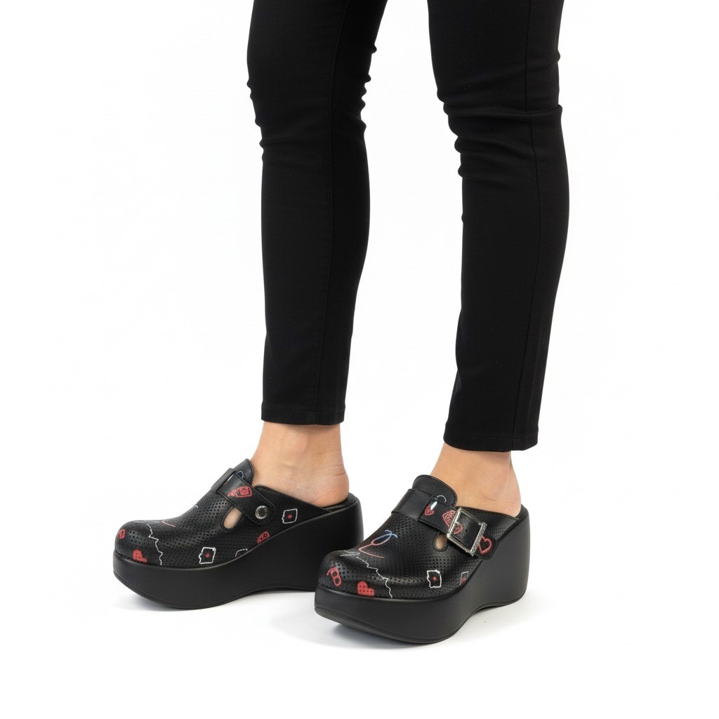 Черни анатомични медицински чехли на платформа от естествена кожа — оферта от armadabg.eu