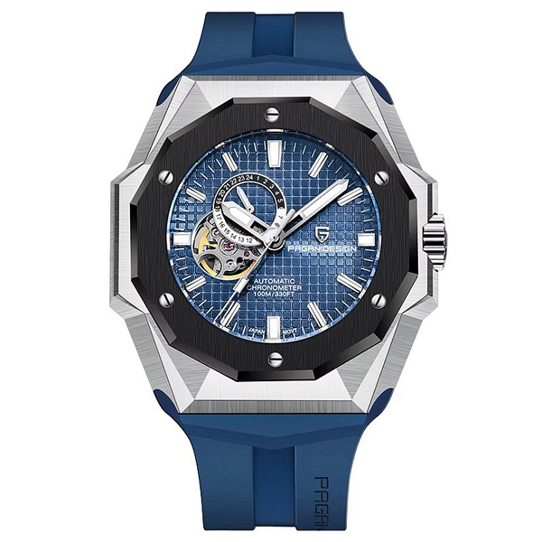 Мъжки часовник Pagani Design Javelot, Автоматичен, Силикон, Син / Сребрист — оферта от nubi.bg