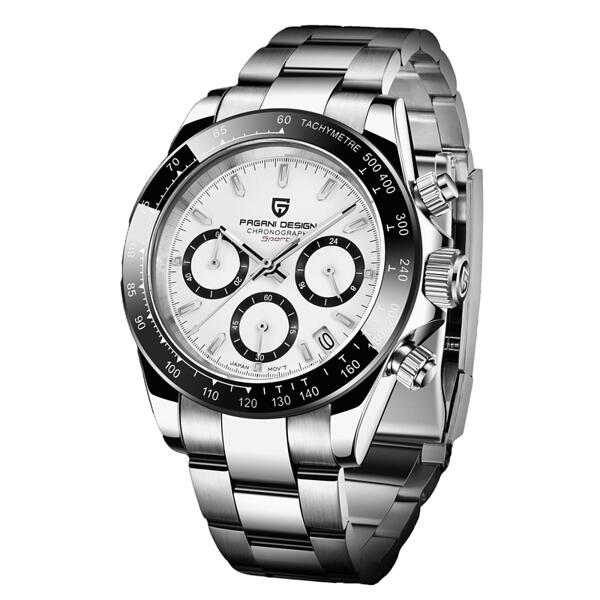Мъжки часовник Pagani Design Scopic, Кварцов, Неръждаема стомана, Хронограф, Сребрист / Бял — оферта от nubi.bg