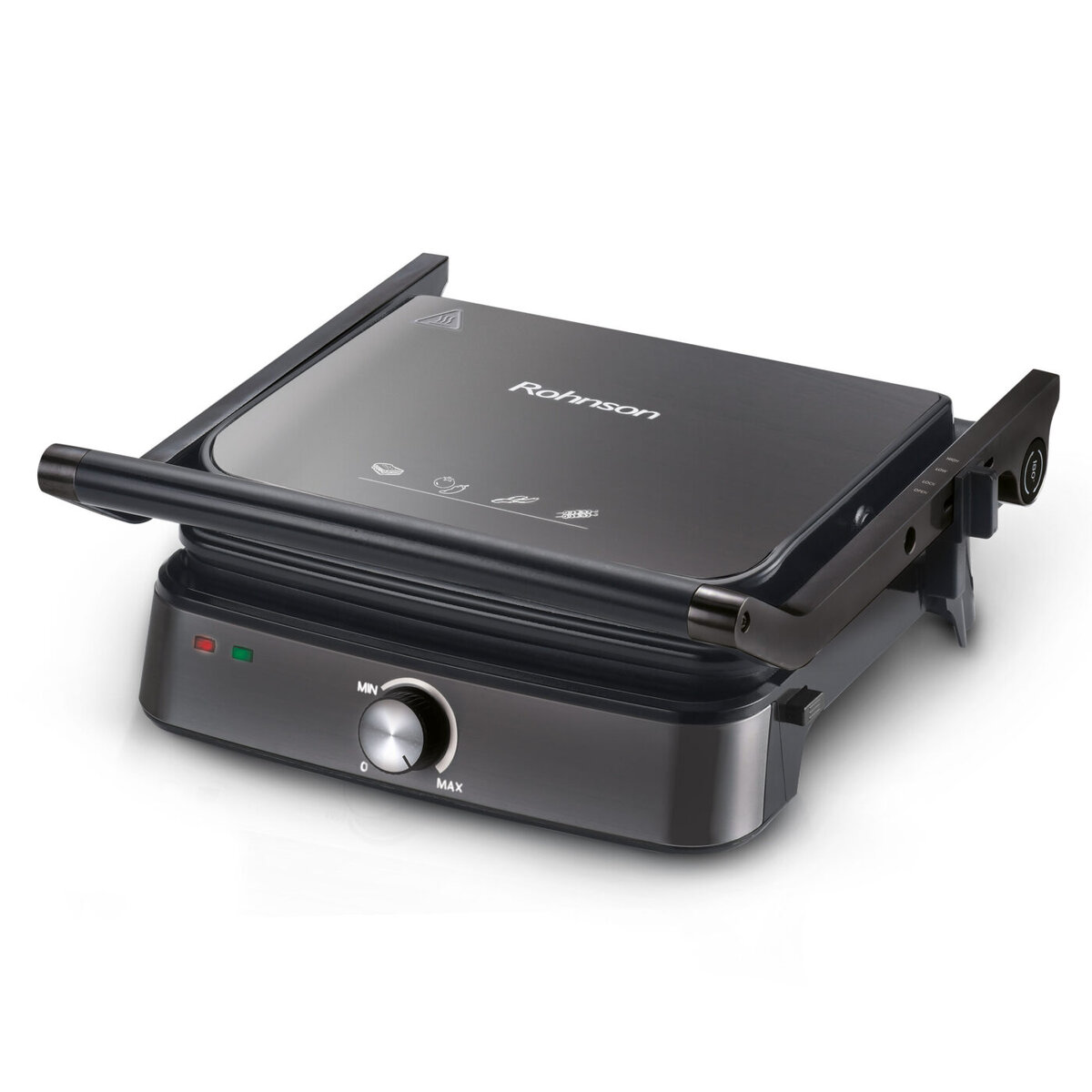 Грил преса Rohnson R-2316BR, 2000W, Незалепващо покритие, 180° отваряне, Тъмносив — оферта от technomani.bg/