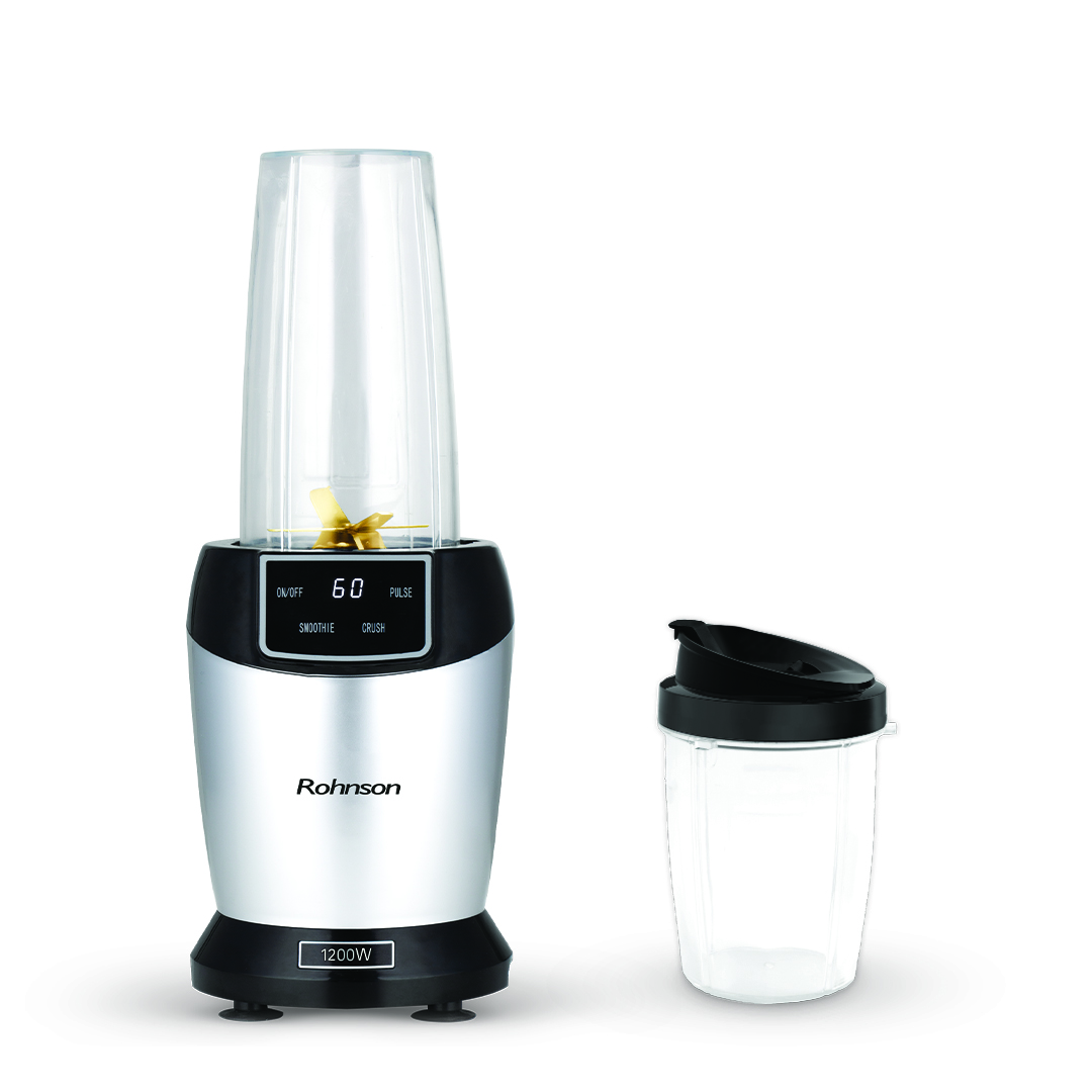 Нутри блендер Rohnson R-599, 1200W, 2 буркана, 3 функции, Титаниево покритие, Черен/Инокс — оферта от technomani.bg/