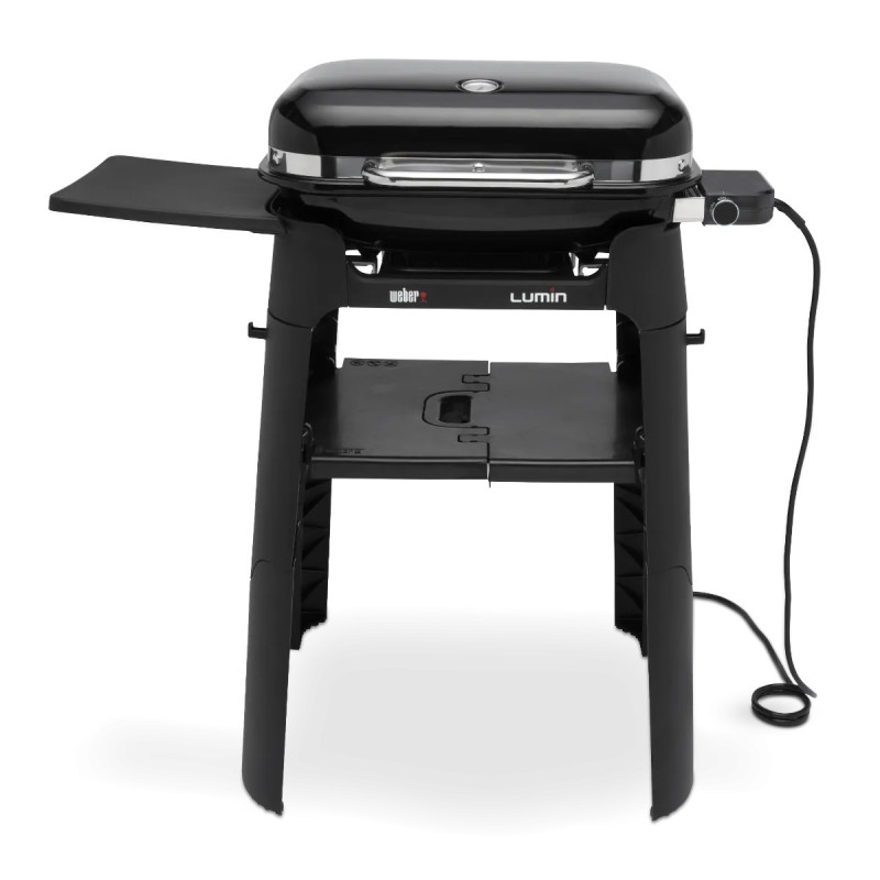 Електрическо барбекю със стойка Weber Lumin WB92010879DL, 2200 W, Сгъваема стойка, 315C, Емайлирани с порцелан чугунени скари, Страничен рафт, Черен — оферта от alleop.bg