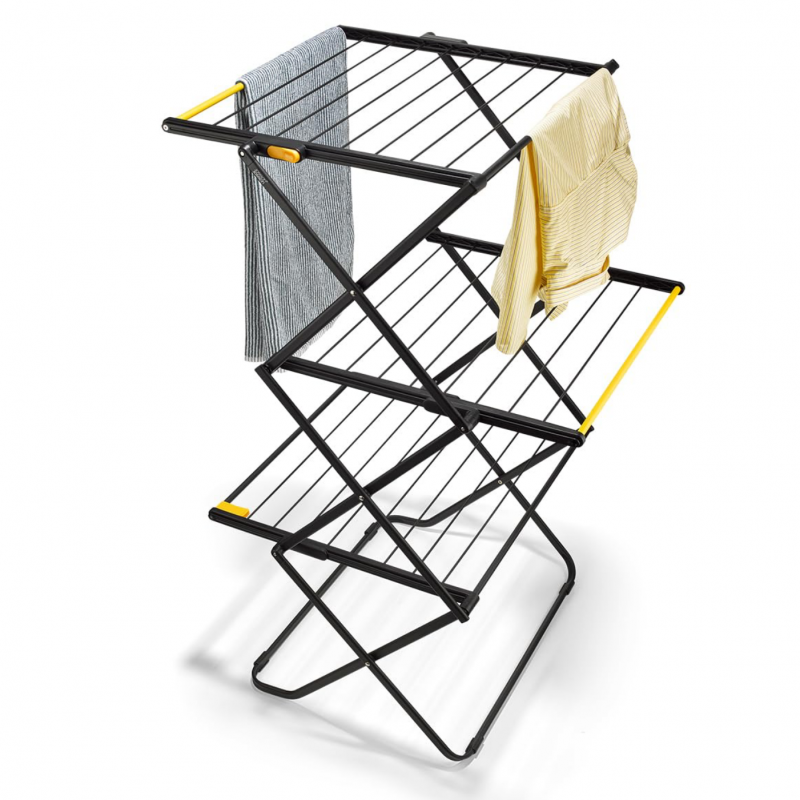 Сушилник за дрехи Joseph Joseph AirFrame™ 5000024, 16 м, 3 нива, Сгъваем, Заключващ механизъм, Удължени релси за дълги дрехи, Черен/жълт — оферта от alleop.bg
