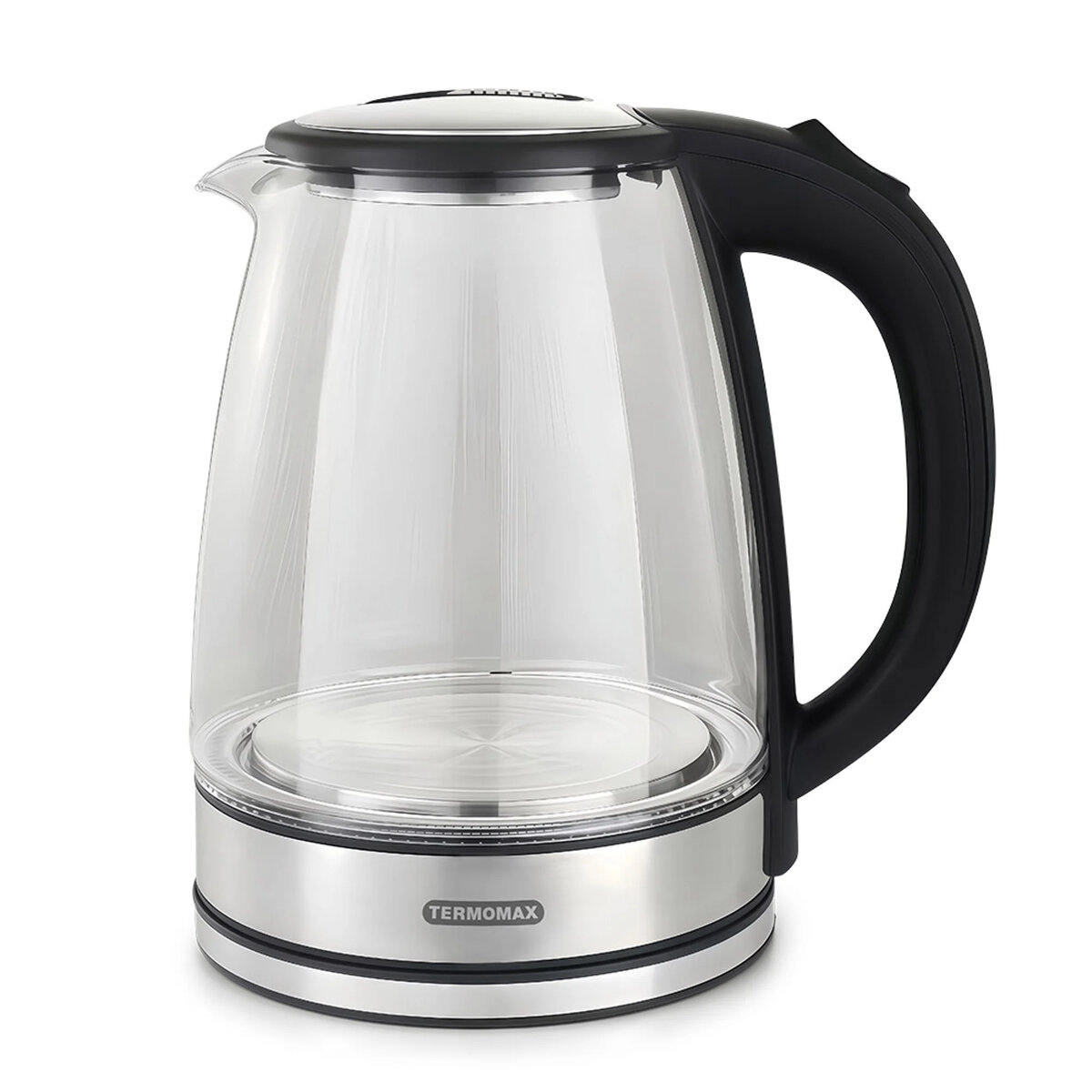 Електрическа кана Termomax TK3011, 1500W, 1.8L, Стъклен корпус, LED светлина, Инокс — оферта от technomani.bg/