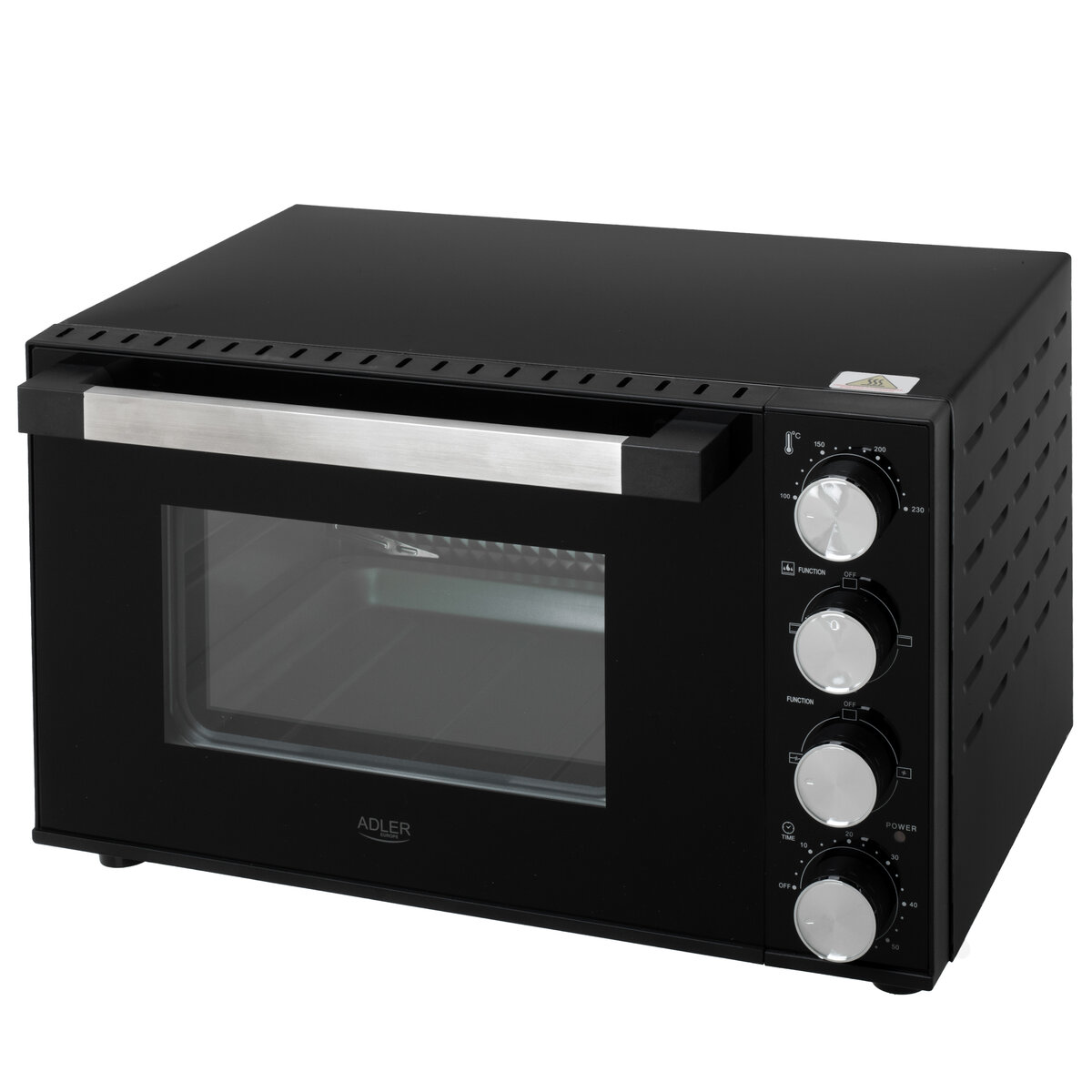 Мини фурна Adler AD-6031, 1800W, 30L, 12 функции, Конвекция, 100-230°C, Таймер, Черен — оферта от potrebno.bg