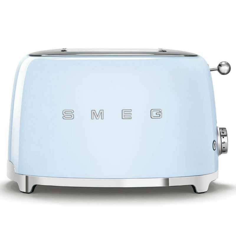 Тостер за хляб SMEG 50's Style TSF01PBEU, 950W, 2 филии, 6 нива, Тавичка за трохи, Вграден кабел, Неръждаема стомана, Син — оферта от alleop.bg