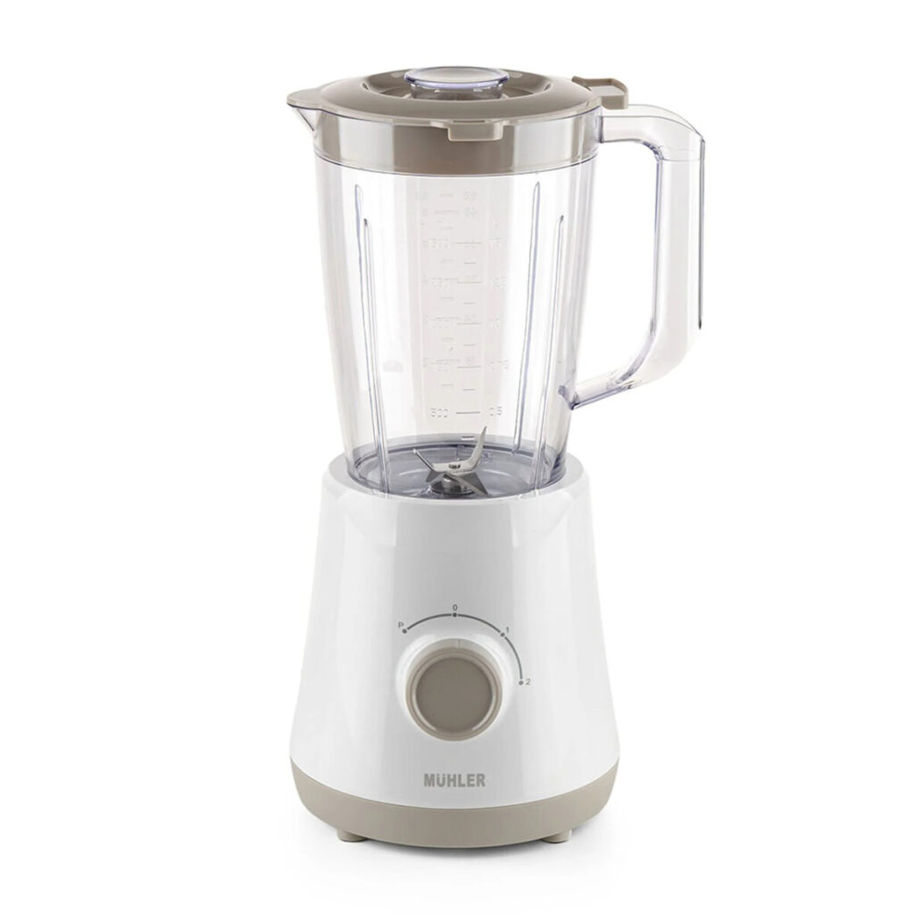 Блендер Muhler MB-355, 500W, 1.5L, Пластмасова кана, 2 скорости + Pulse, Бял/Сив — оферта от potrebno.bg