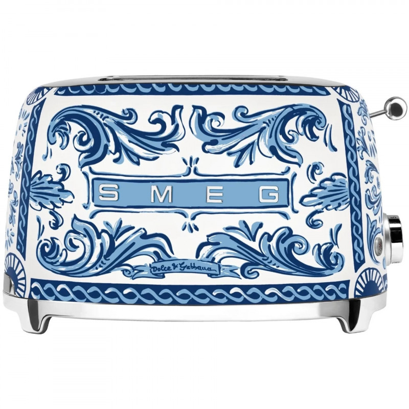 Тостер за хляб SMEG Dolce & Gabbana Blu Mediterraneo TSF01DGBEU, 950W, 2 филии, 6 нива, Тавичка за трохи, Вграден кабел, Неръждаема стомана, Син — оферта от alleop.bg
