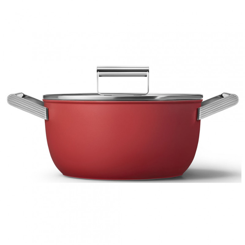 Тенджера SMEG CKFC2411RDM, 4.8 л, Ø24 см, Тефлоново покритие, До 250°C, Индукция, Червен — оферта от alleop.bg