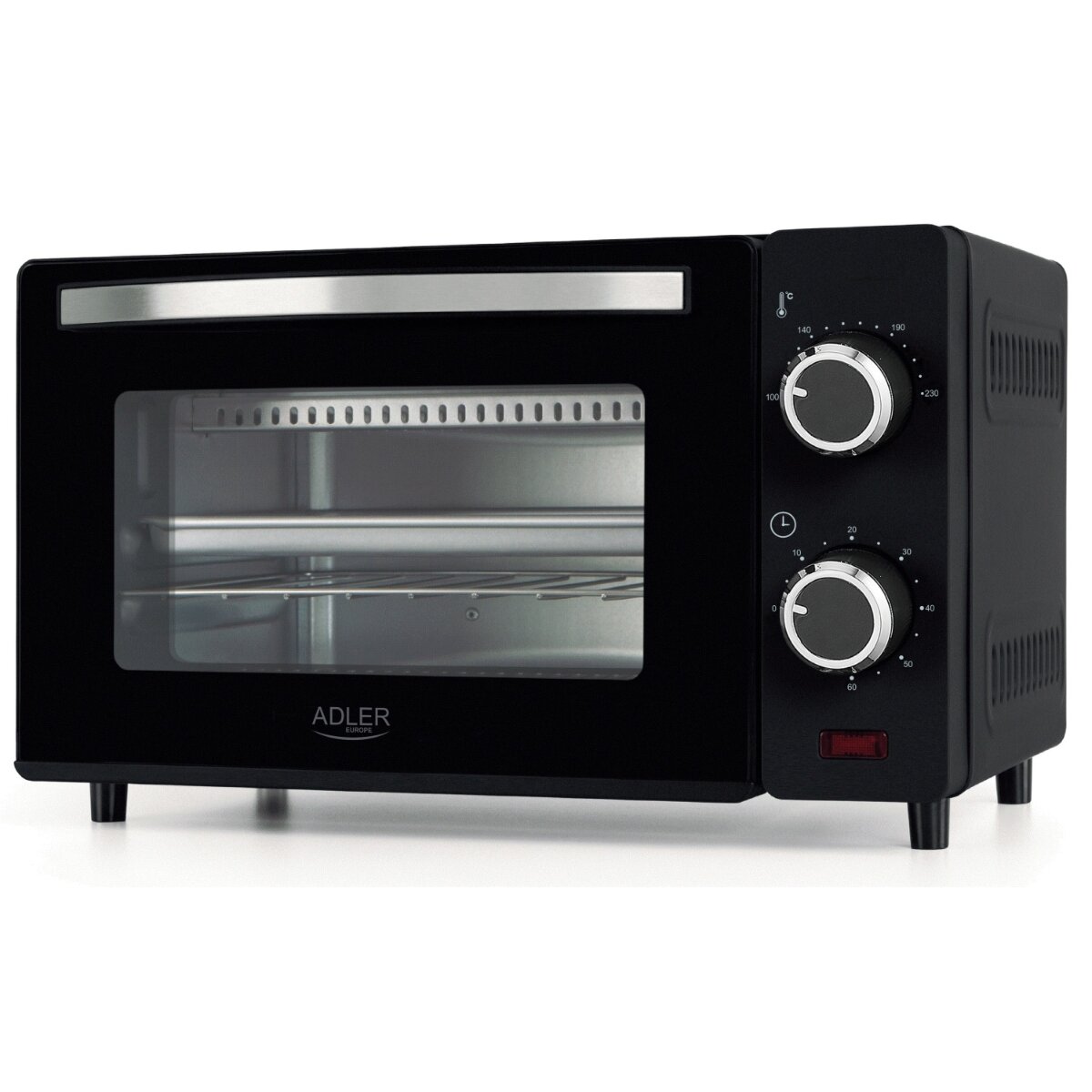 Мини фурна Adler AD-6032, 650W, 9L, 100-230°C, Таймер, Черен — оферта от potrebno.bg