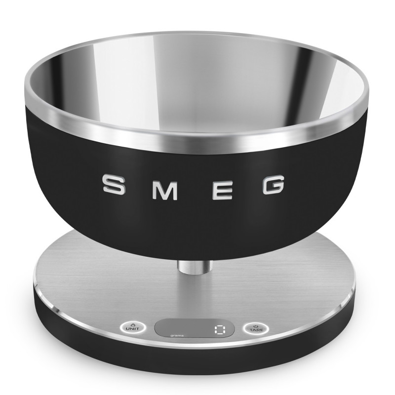 Кухненска везна Smeg Collezione KSC01BLMWW, До 5 кг/5 л, ТАРА, LED дисплей, Противоплъзгаща се основа, Автономия до 36 часа, Черен мат — оферта от alleop.bg