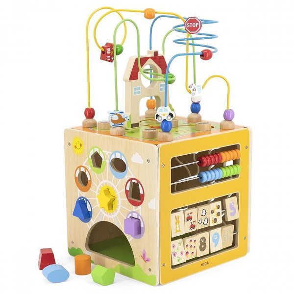 Viga toys голям дидактически куб с активности — оферта от woodenmagic.bg