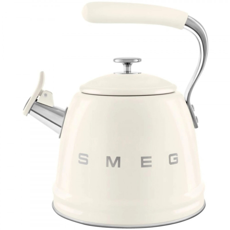 Свирещ чайник Smeg WKF01CR, 2.3 л, Индукция, Ненагряваща се дръжка, Стомана, Крем — оферта от alleop.bg