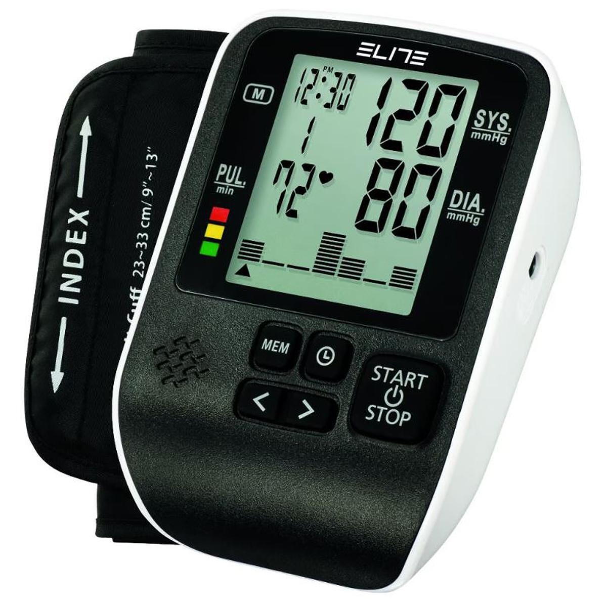 Апарат за кръвно ELITE BPM-889A, Осцилометричен, LCD дисплей, Памет за 99 измервания, Калъф за съхранение, Черен/Бял — оферта от technomani.bg/