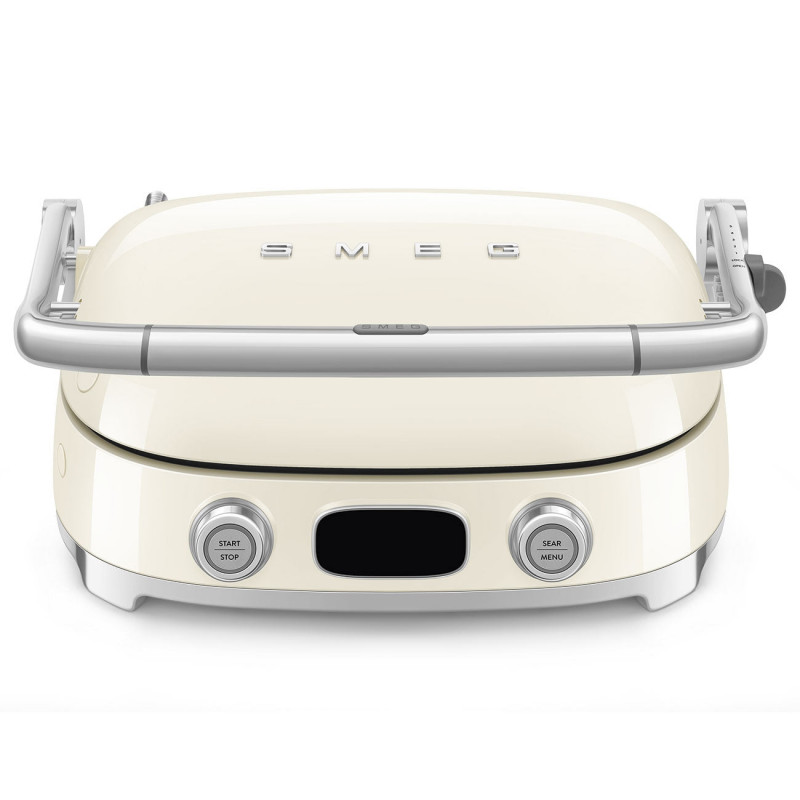 Многофункционален грил SMEG 50's Style MGF01CREU, 2100W, 60-230°C, 3 програми, Керамично покритие, Тава за отцеждане, Звуков сигнал, Таймер, Крем — оферта от alleop.bg
