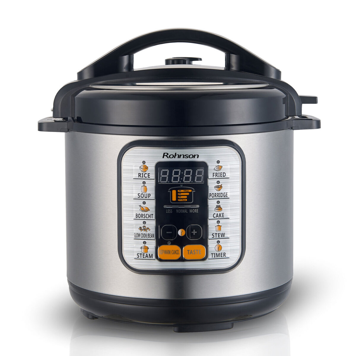 Мултикукър под налягане Rohnson R-2875, 1000W, 6L, Таймер, 9 програми, Отложен старт, Инокс — оферта от potrebno.bg