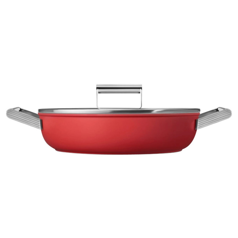 Плитка тенджера с капак Smeg CKFD2811RDM, 28 см, 3.7 л, Незалепващо покритие с 3 слоя, Фурна до 250C, Без PFAS, Индукция, Червен — оферта от alleop.bg