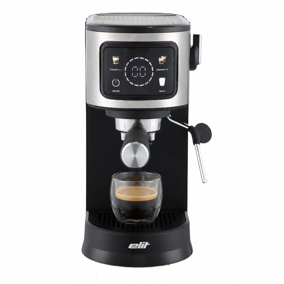 Еспресо машина Elit Estratto ECM-26, 1500W, 15bar, Сензорен екран, 1.2L резервоар, Дюза за пара, Черен/Сребрист — оферта от technomani.bg/