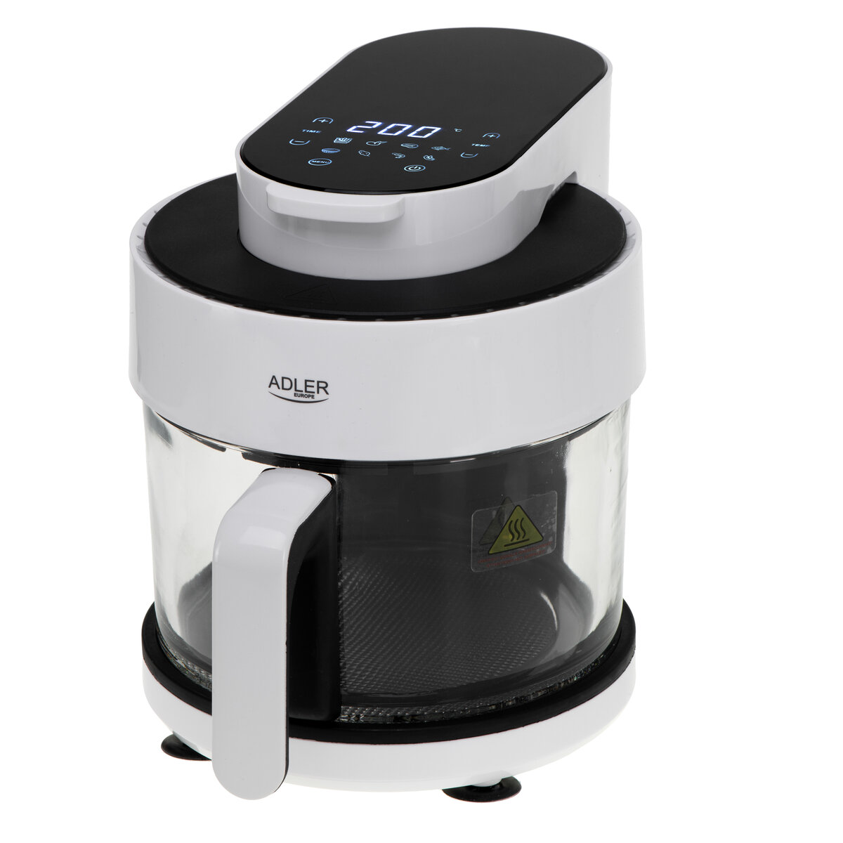 Фритюрник с горещ въздух Adler AD-6316, 1400W, 3L, Стъклена купа, 8 програми, 80-200°C, Таймер, Бял — оферта от potrebno.bg