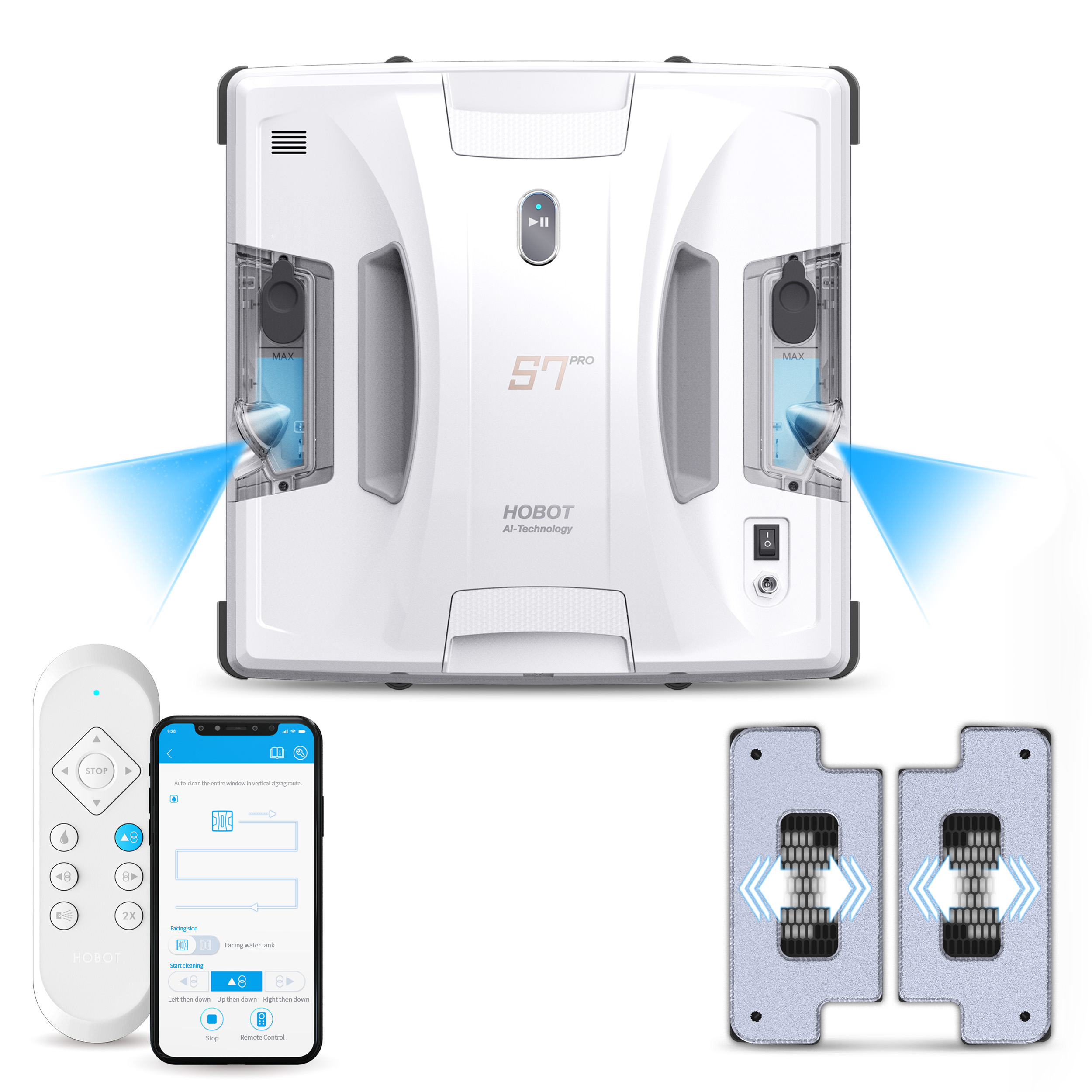 Hobot S7 pro – робот за миене на прозорци с 2 вибриращи мопа и автоматично пръскане — оферта от robopolis.bg
