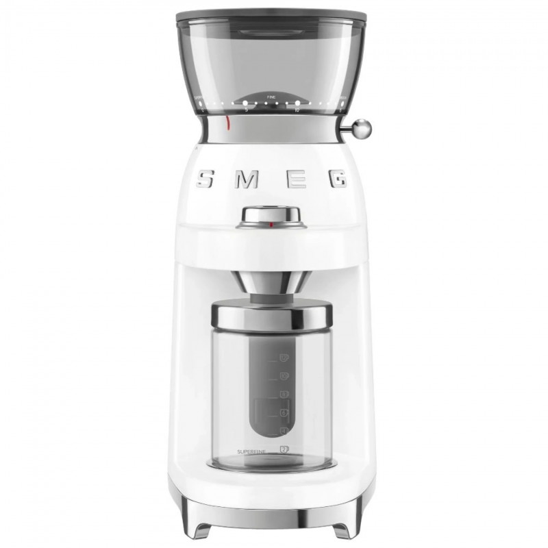 Кафемелачка Smeg CGF03WHEU, 150W, 240 г, Система за завъртане и заключване, Ръчна функция, Бял — оферта от alleop.bg