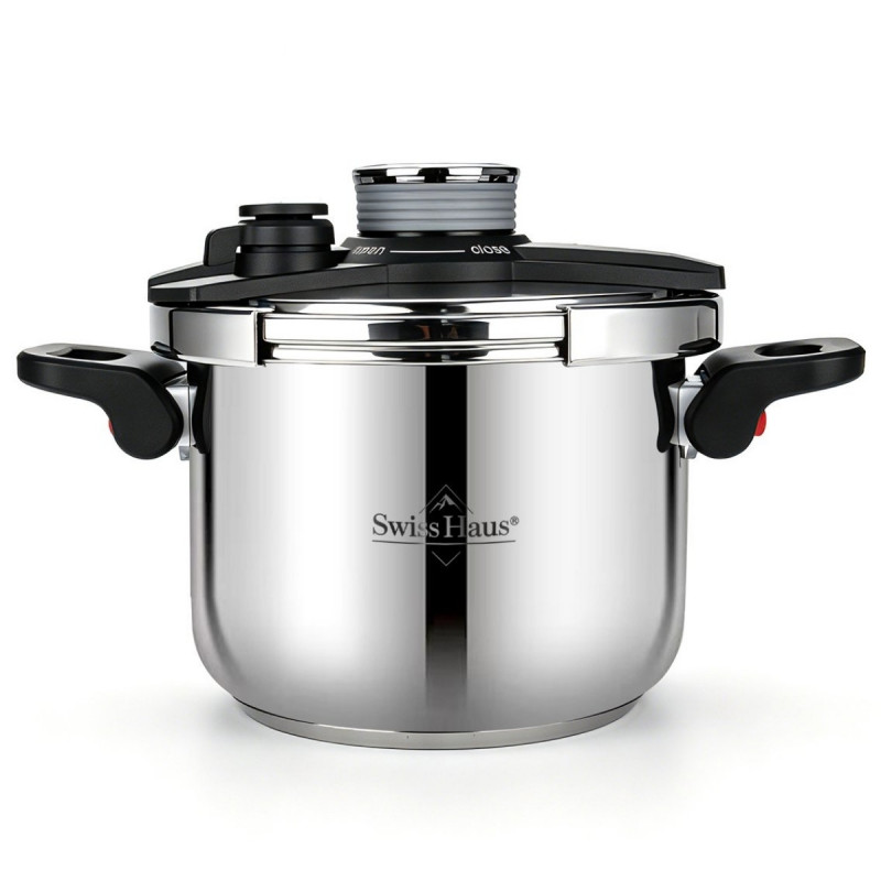 Тенджера под налягане Swiss Haus SH-PCA8L, 8 л, 24х18.6 см, 100 kPa, Неръждаема стомана, Без PFAS, Трислойно дъно, Индукция, Сребрист — оферта от alleop.bg
