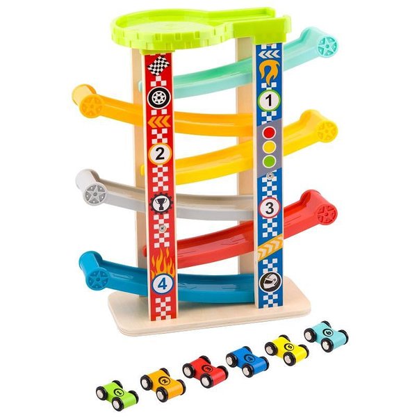 Детска дървена писта с 6 колички Тooky Toy — оферта от woodenmagic.bg
