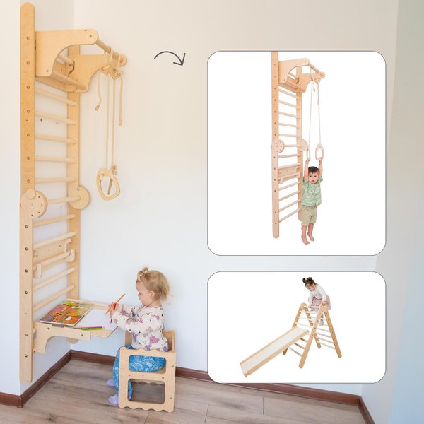 6в1 Сгъваем Триъгълник и Шведска стена — оферта от woodenmagic.bg