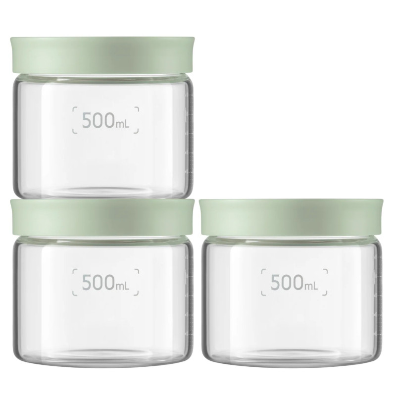 Бурканчета за съхранение на храни и подправки BUYDEEM CS1013-CG, 3x500 ml, Подходящи за фурна и микровълнова, Без BPA, Зелен — оферта от alleop.bg