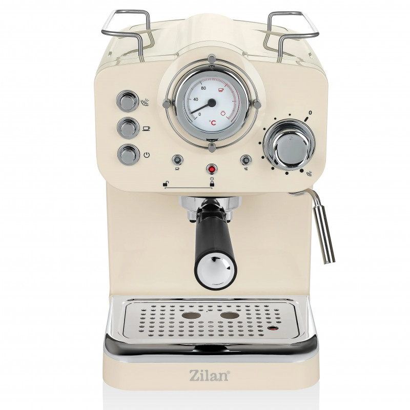 Еспресо машина ZILAN ZLN2992, 1100W, 15 bar, 1.25 л, Двойно приготвяне, Портафилтър, Топла и студена млечна пяна, Регулиране на темп, Кремав — оферта от alleop.bg