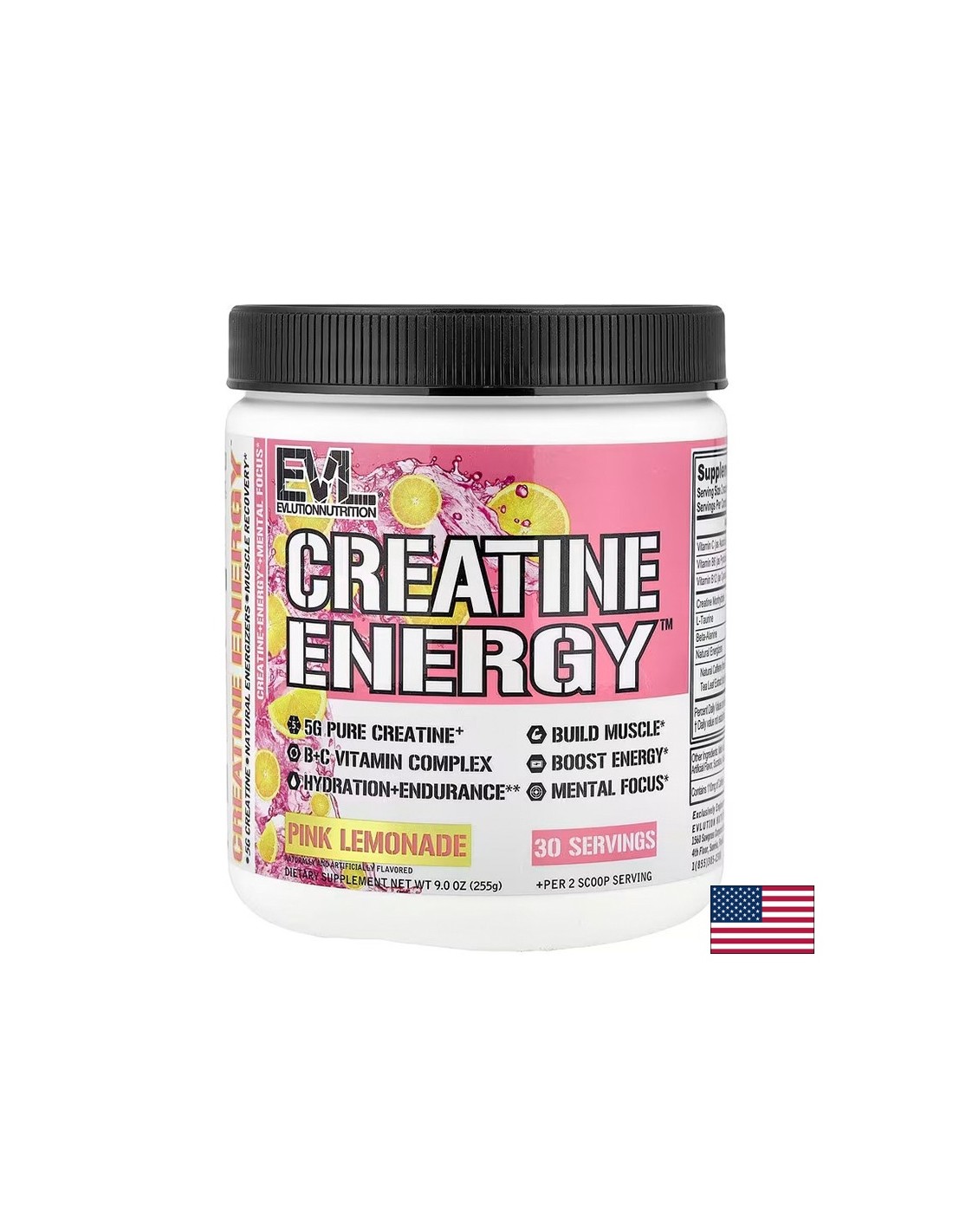 Creatine Energy – Креатин монохидрат 5000 mg с витамини C, B6 и B12 - Физическа издръжливост, с вкус на розова лимонада, 255 g — оферта от revita.bg