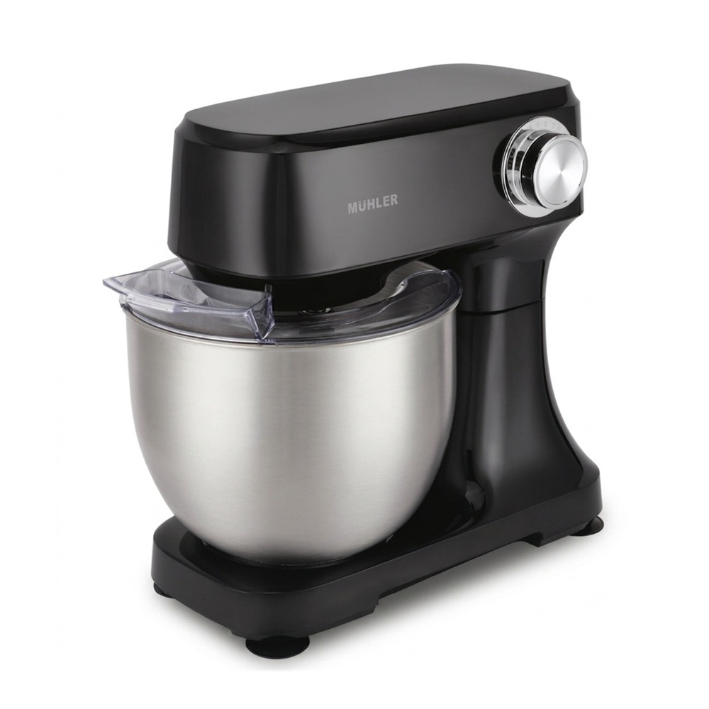 Планетарен миксер Muhler MXP-800S, 800W, 4.5L метална купа, 12 + PULSE скорости, 3 приставки, Черен — оферта от potrebno.bg