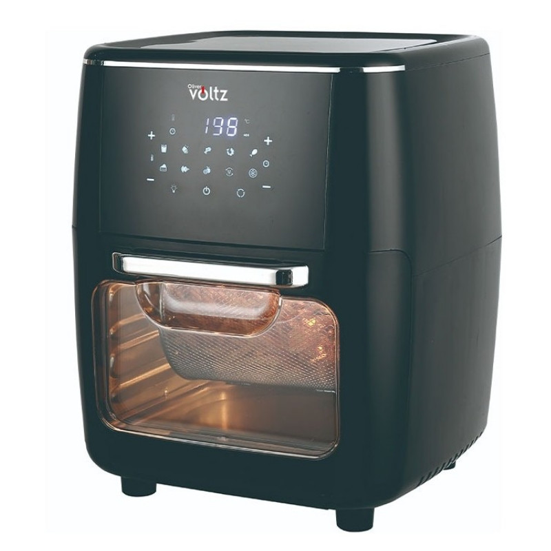 Фритюрник-фурна с горещ въздух Oliver Voltz OV51980AO, 1700W, 13 л, 10 програми, 65-200°C, Въртящи се шишове и кошница, Тъч скрийн, Втасване, Черен — оферта от alleop.bg